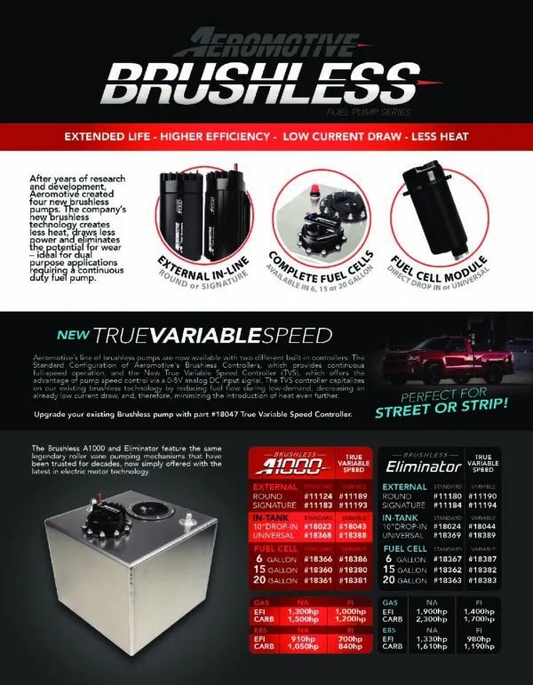 Aeromotive Fuel Pump, In-line, Brushless, A1000-Series (Includes T-Bolt Clamps For Mounting) - 11124