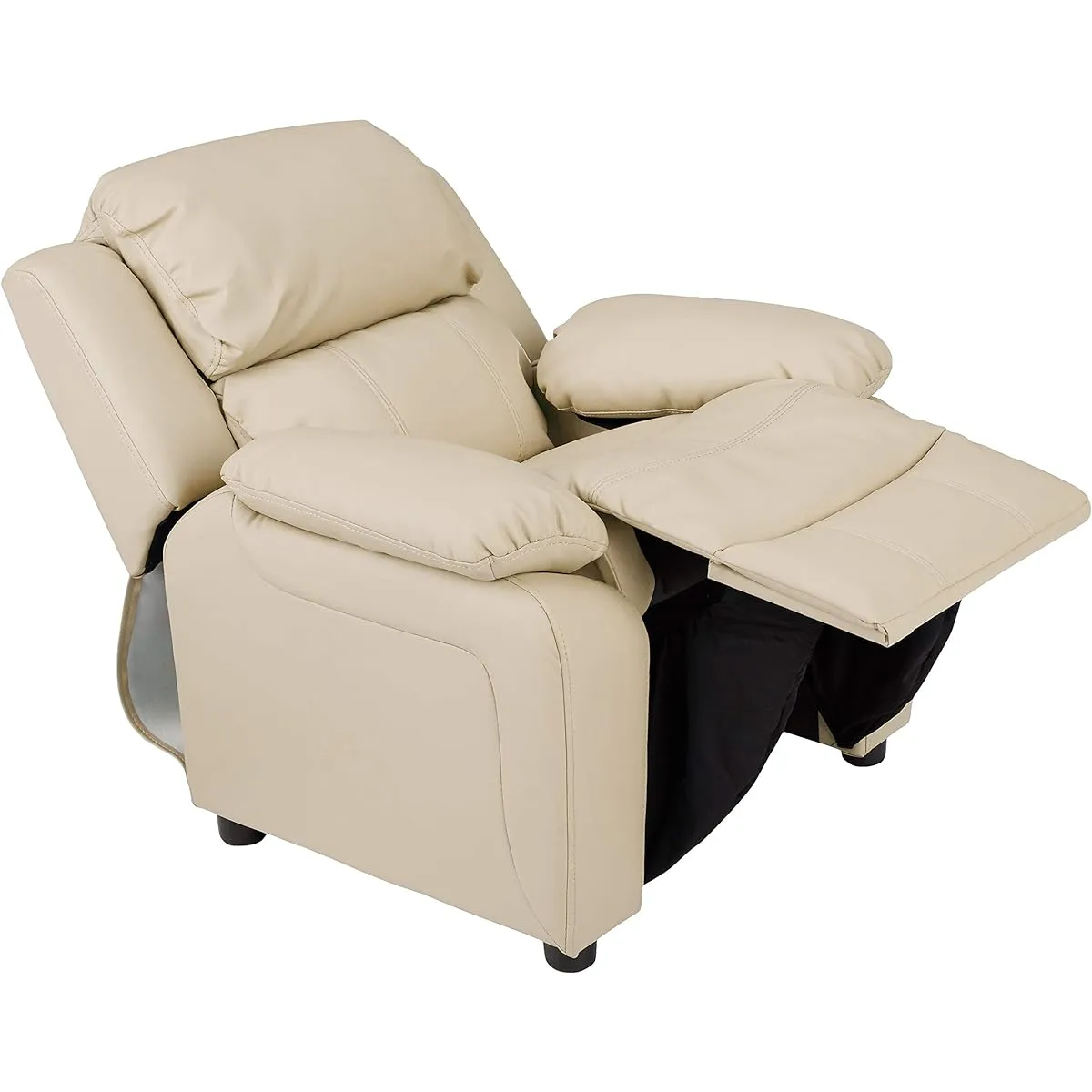 Amazon Basics LeatherSoft Kids Youth Recliner with Armrest Storage for Ages 3 