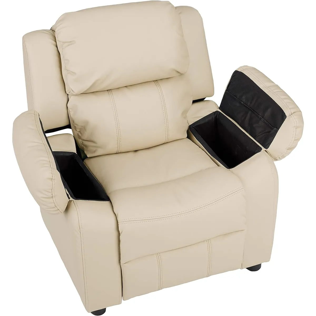 Amazon Basics LeatherSoft Kids Youth Recliner with Armrest Storage for Ages 3 
