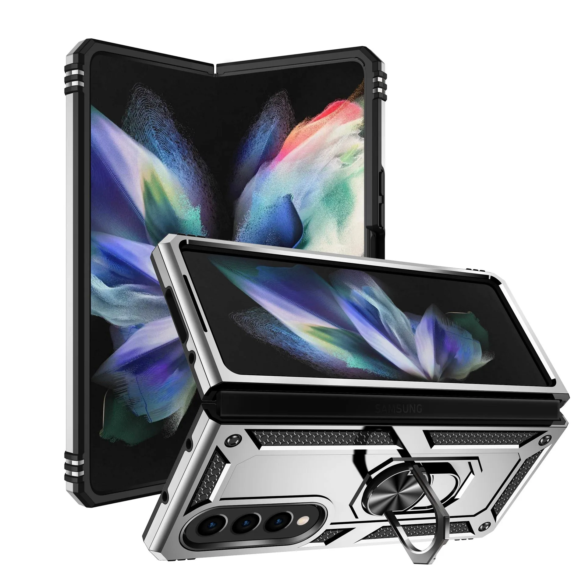 Armor Magnetic Folding Ultra Thin Bumper Phone Case With Holder For Samsung Galaxy Z Fold