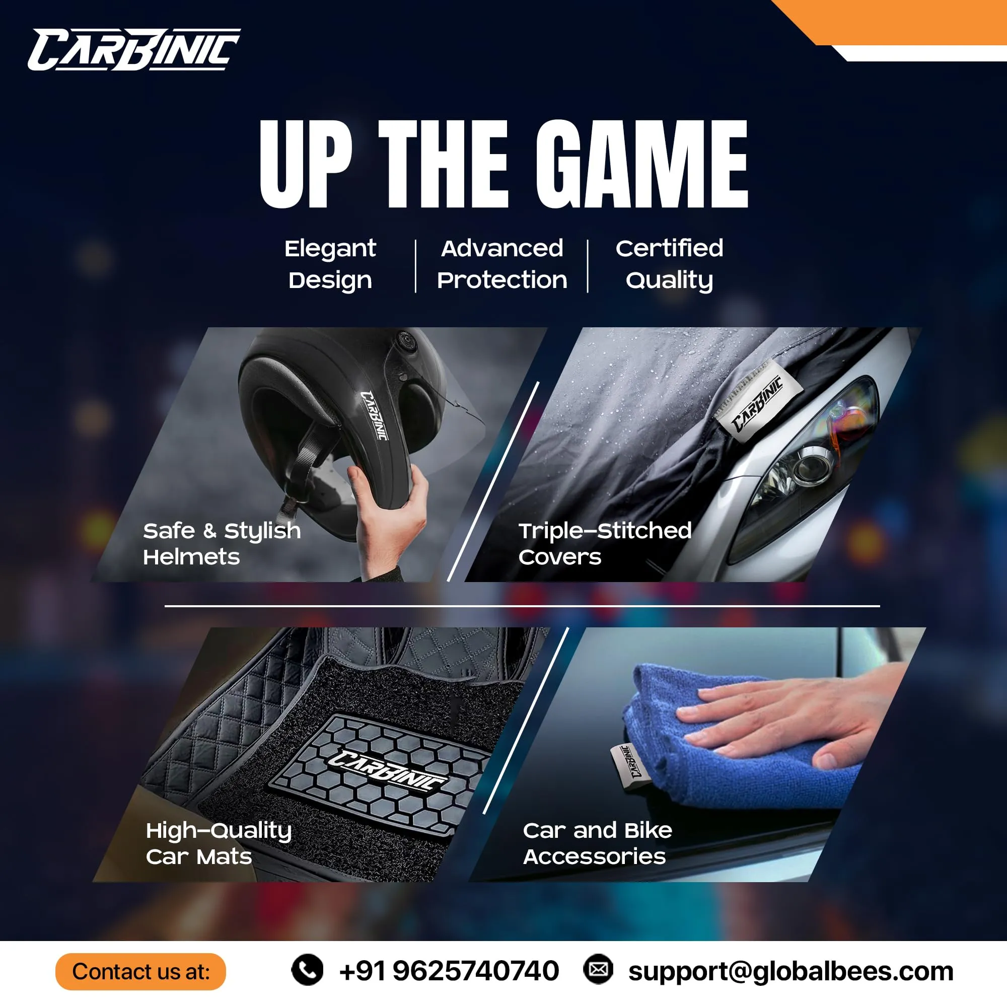 CARBINIC Leather 4D Car Mats - Universal Fit Premium Double Layered Car Foot Mats Anti-Skid Car Floor Mats Waterproof Heel Pad Car Accessories - nterior For All Cars, Black