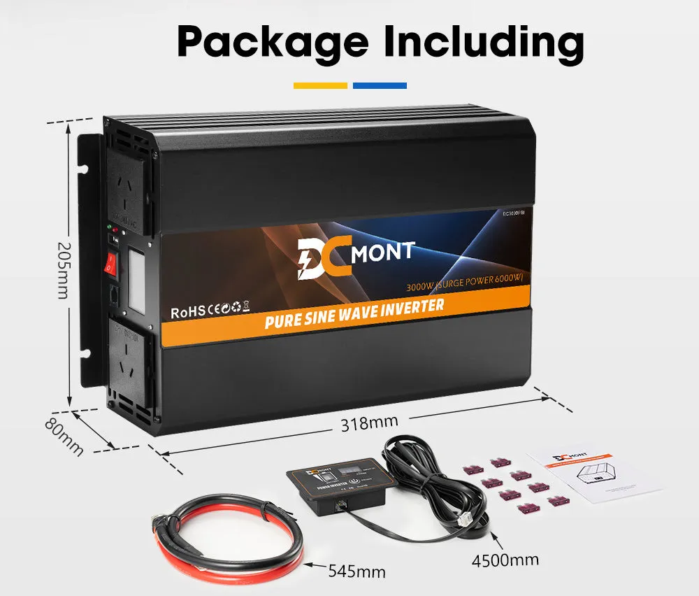 DC MONT Pure Sine Wave Power Inverter 3000W/6000W 12V to 240V Caravan Camping