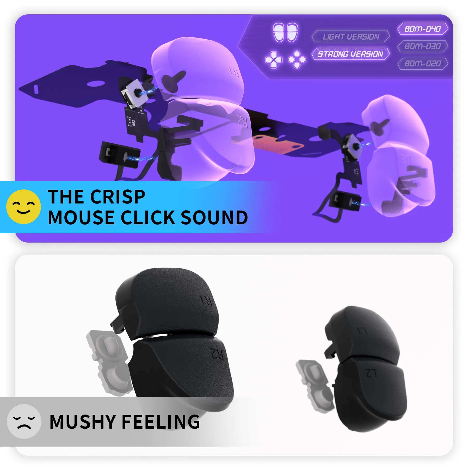eXtremeRate Strong Version Whole Clicky Kit for PS5 Controller BDM-040 Shoulder Face Dpad Buttons, Micro Switch L2R2 Clicky Hair Trigger Kit & Tactile L1R1 Face Buttons Mouse Click for PS5 Controller - PFMD017