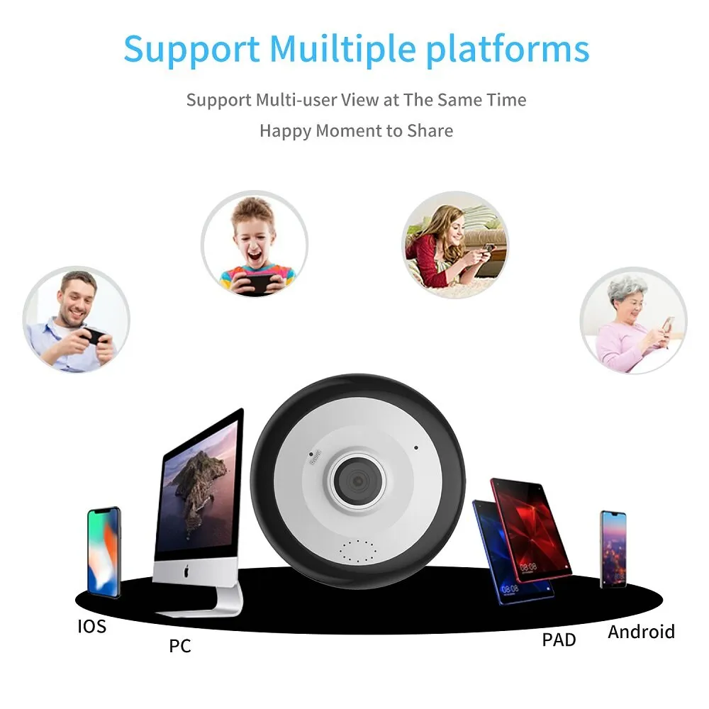 HD 1080P 360 VR Fisheye Camera - V380 Mobile Remote Home Wireless Panoramic Monitor