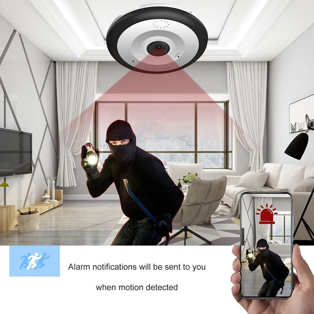 HD 1080P 360 VR Fisheye Camera - V380 Mobile Remote Home Wireless Panoramic Monitor