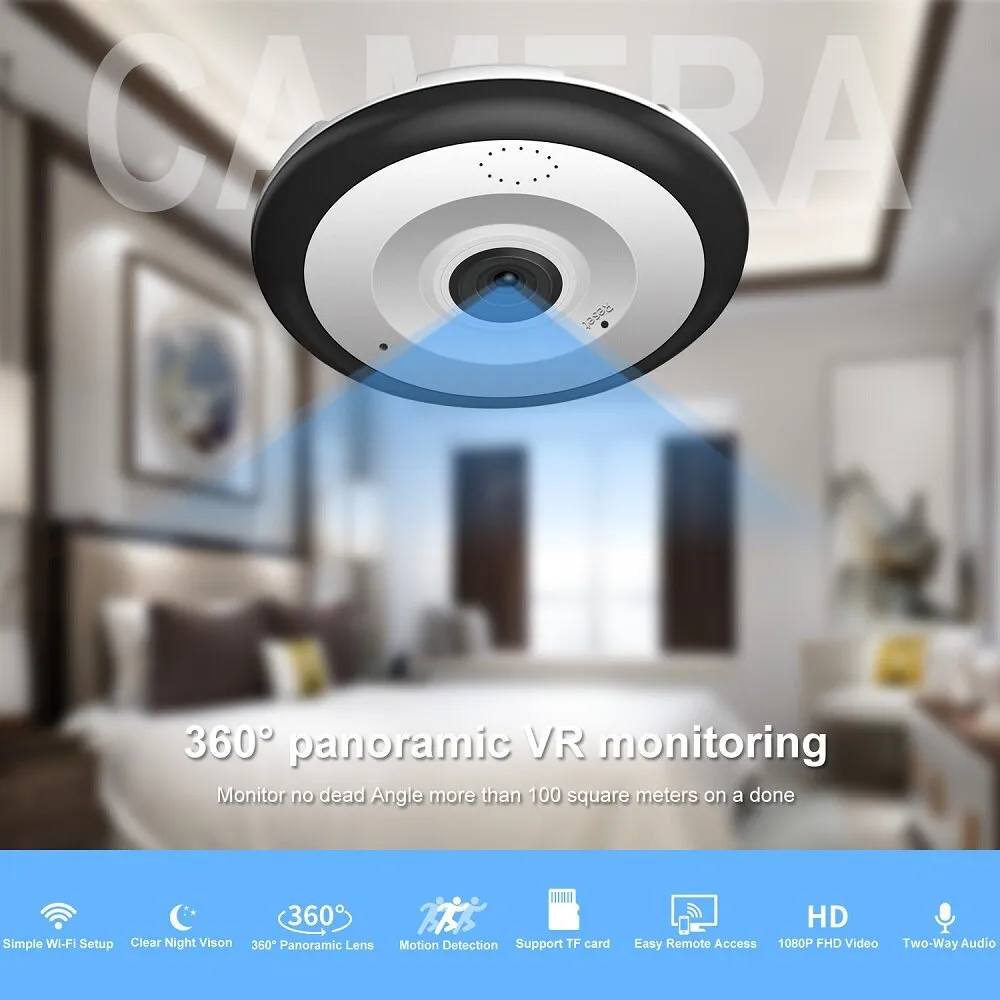HD 1080P 360 VR Fisheye Camera - V380 Mobile Remote Home Wireless Panoramic Monitor