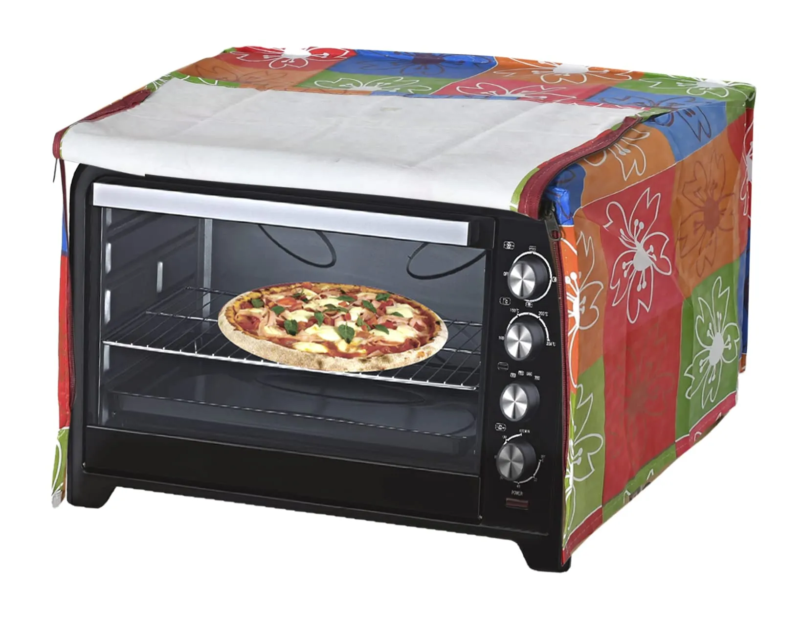 Kuber Industries PVC Flower Printed Microwave Oven Cover, Dustproof Machine Protector Cover,20 LTR. (Multicolor)-HS43KUBMART25944, Standard