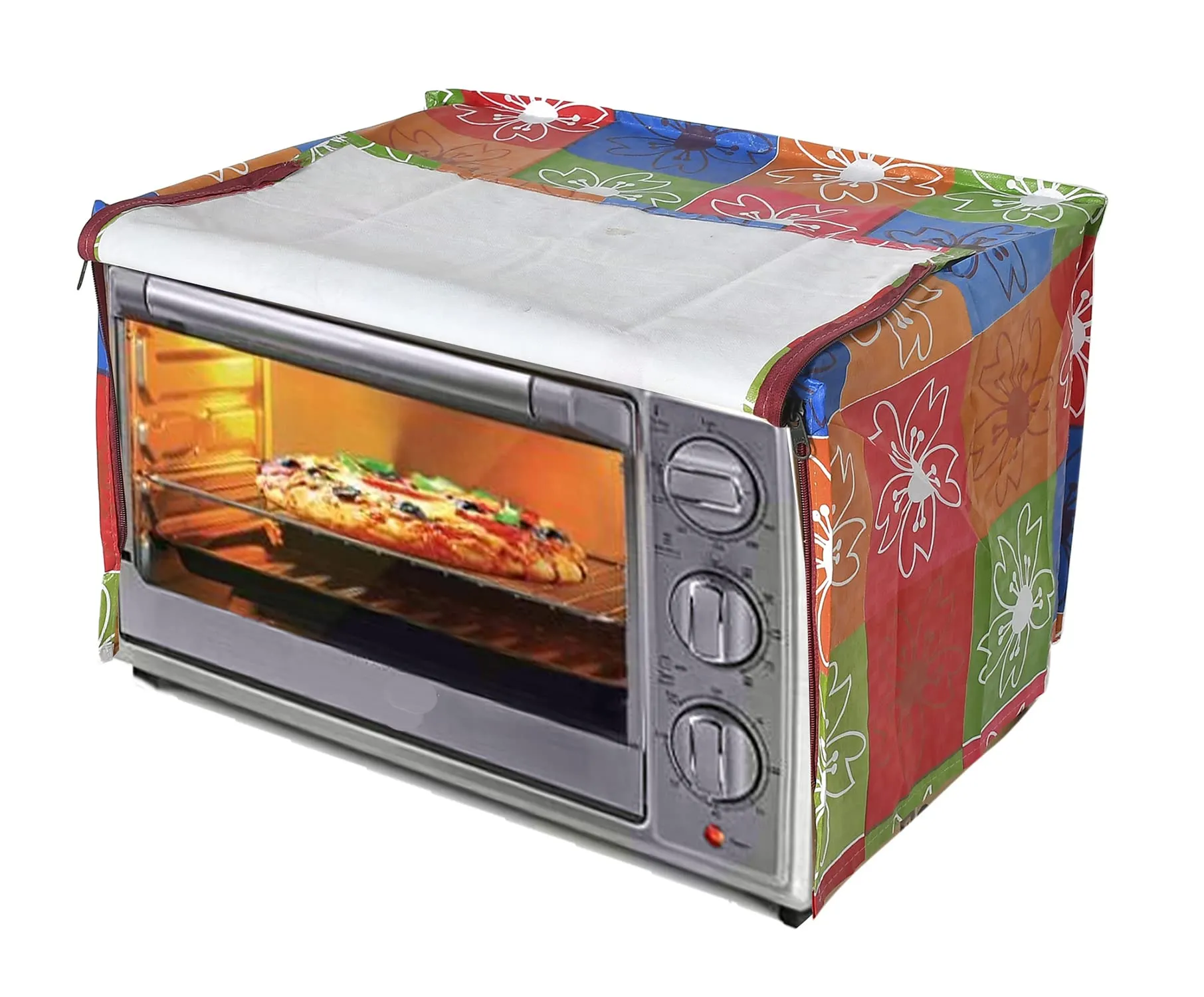 Kuber Industries PVC Flower Printed Microwave Oven Cover, Dustproof Machine Protector Cover,20 LTR. (Multicolor)-HS43KUBMART25944, Standard