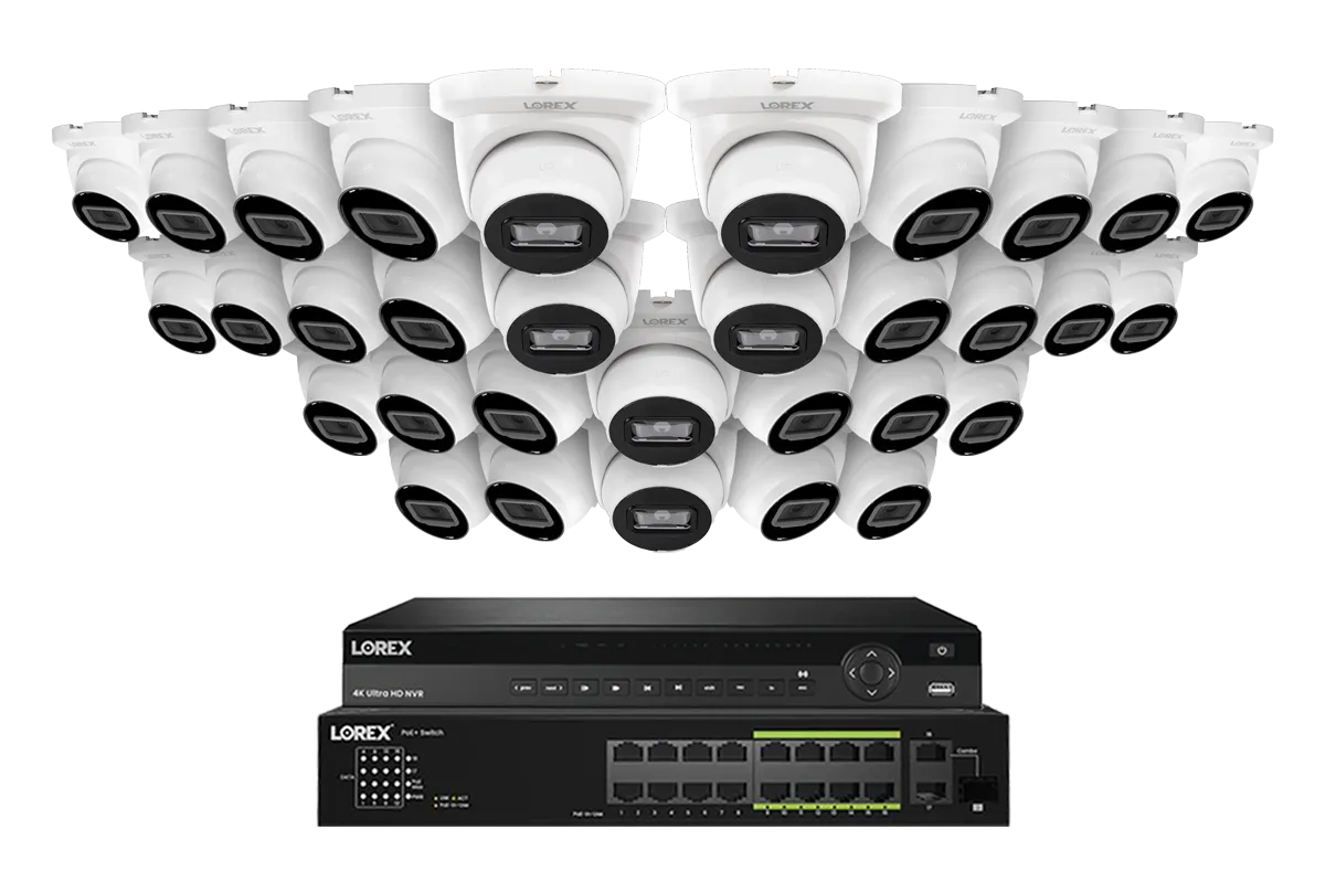Lorex Elite Series NVR with A4 4MP (2K) IP Turret Cameras - 4K 32-Channel 8TB Wired System
