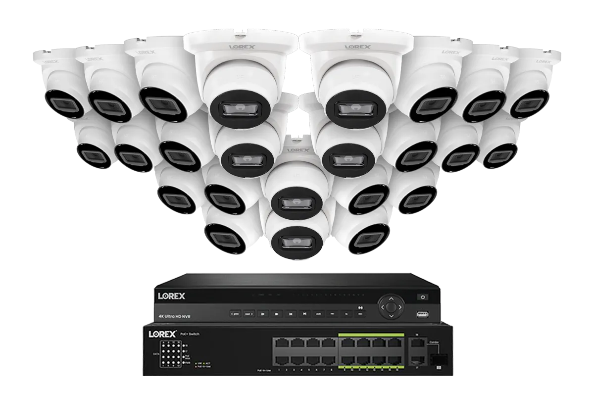Lorex Elite Series NVR with A4 4MP (2K) IP Turret Cameras - 4K 32-Channel 8TB Wired System
