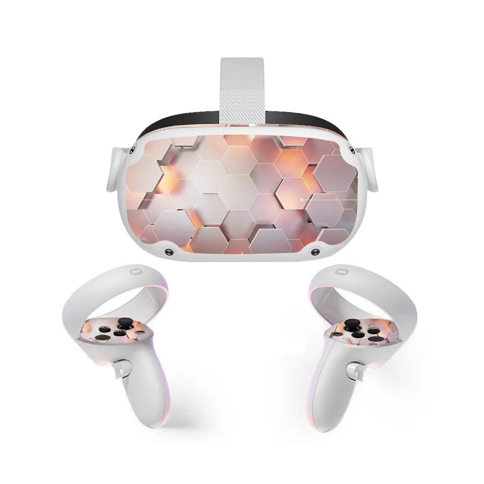 Mytrix Stickers Skin for Meta Quest 2 All-in-one VR Headset and Controllers, Virtual Reality Protective Decal Wrap Cover, Quest 2 Accessory - Honeycomb Orange
