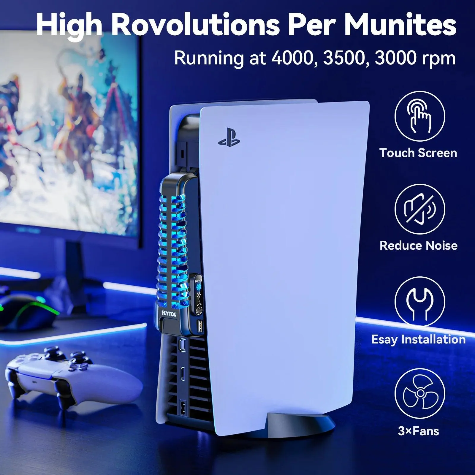 PS5 Fan Cooler: Enhance Gaming with USB Hub & LED Light