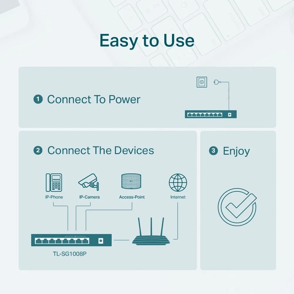 TP-Link TL-SF1008P 8 Ports Rack Mountable Gigabit Ethernet Switch